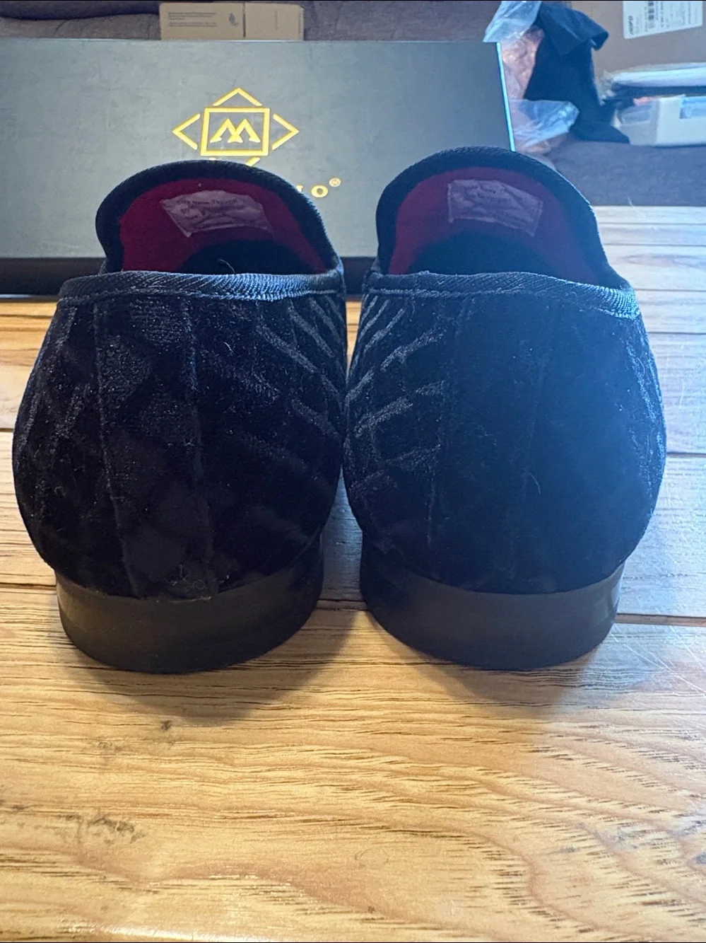 Milano Black Velvet Slip-On Loafers with Red Quilted Lining